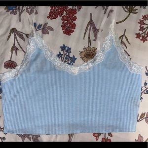 Lace trim rib knit crop cami top